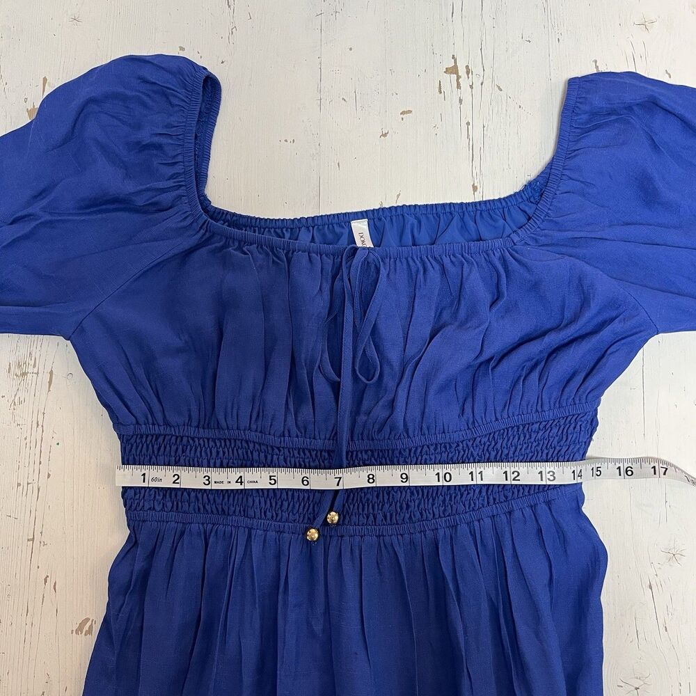 Dokotoo L Milkmaid Mini Dress L Square Neck Lantern Sleeve Smocked Boho Coquette - Picture 10 of 15